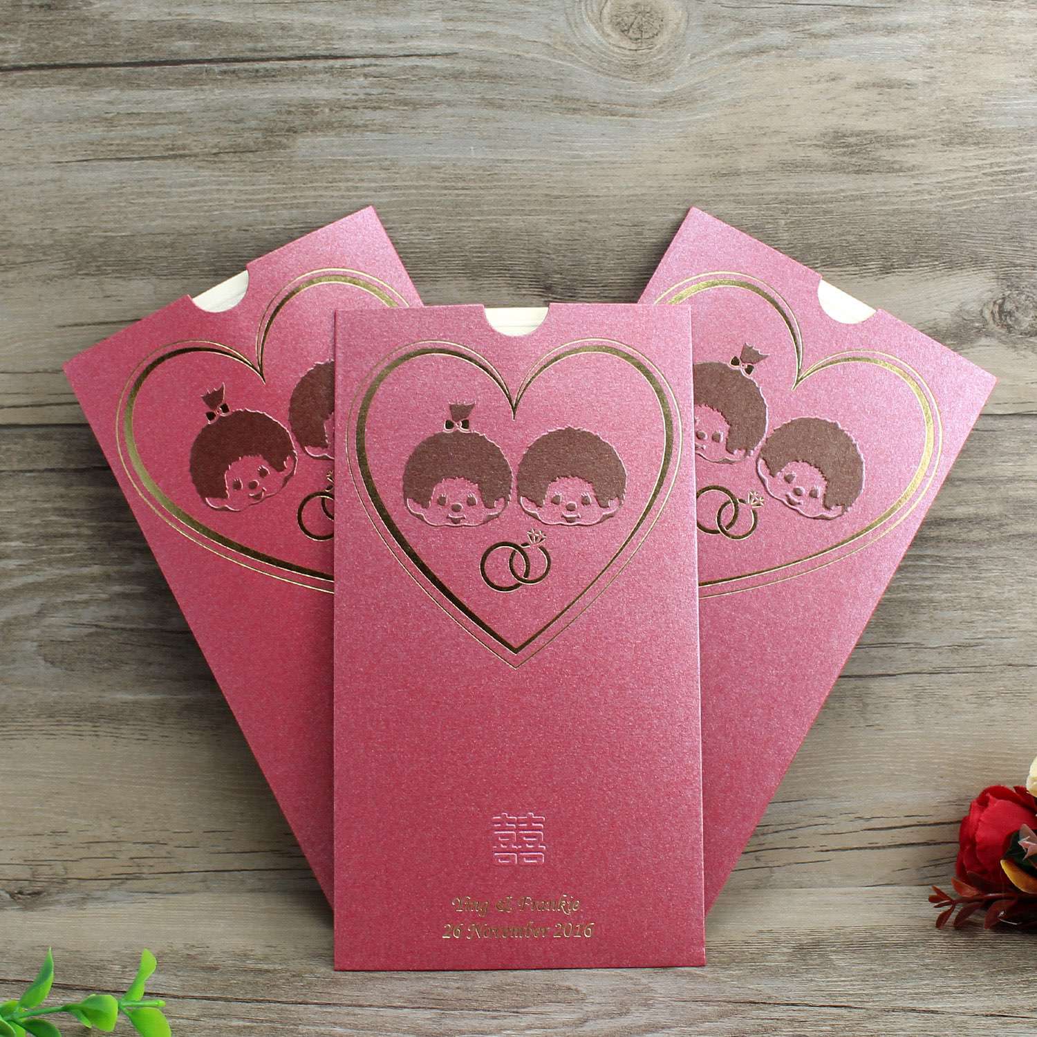Pocket Invitation Card Chinese Style Wedding Invitation Printing Customized 